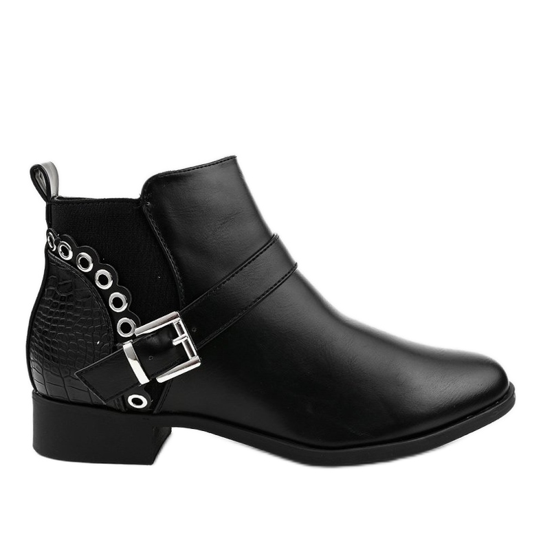 Black flat ankle boots with an elastic band and a Y8159 zipper