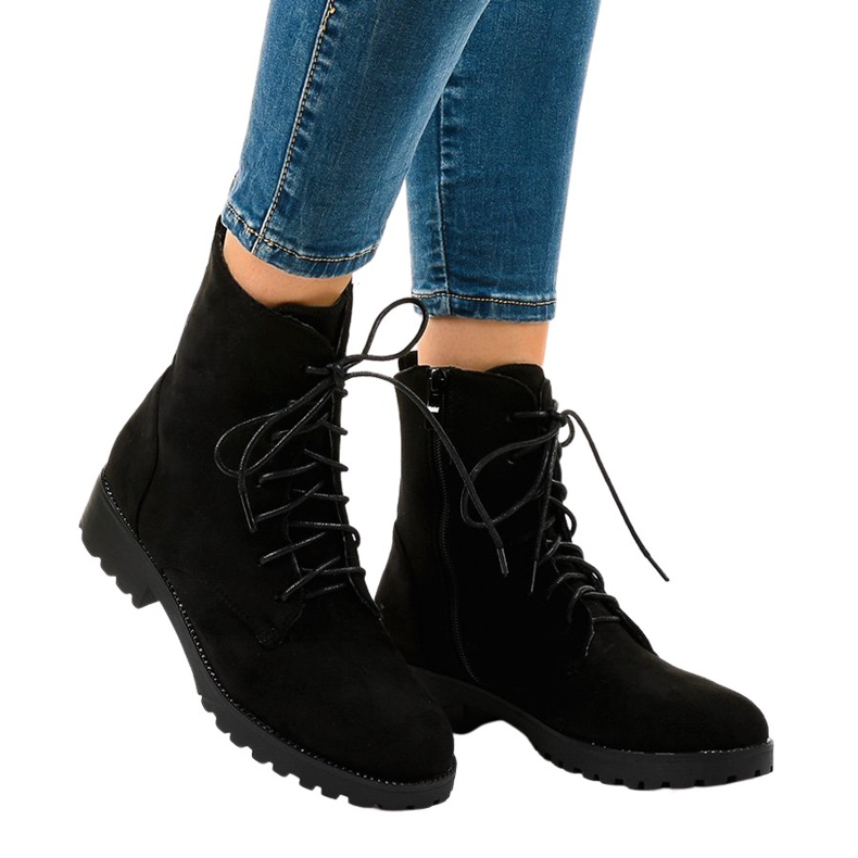 Black suede lace-up boots C-7192