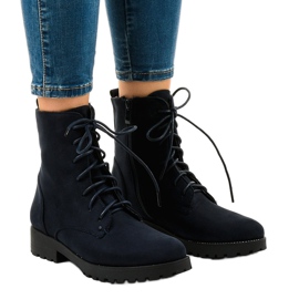 Navy blue suede lace-up boots C-7192