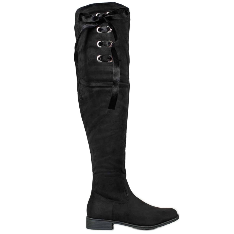 Ideal Shoes Over-the-knee boots with ribbon black Ideal Shoes Over-the-knee boots with ribbon black