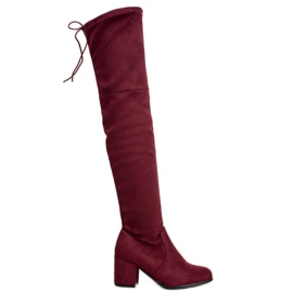 Ideal Shoes Suede thigh boots red