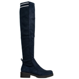 Ideal Shoes Slip-on Suede Boots navy blue Ideal Shoes Slip-on Suede Boots navy blue