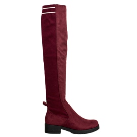 Ideal Shoes Slip-on Suede Boots red Ideal Shoes Slip-on Suede Boots red
