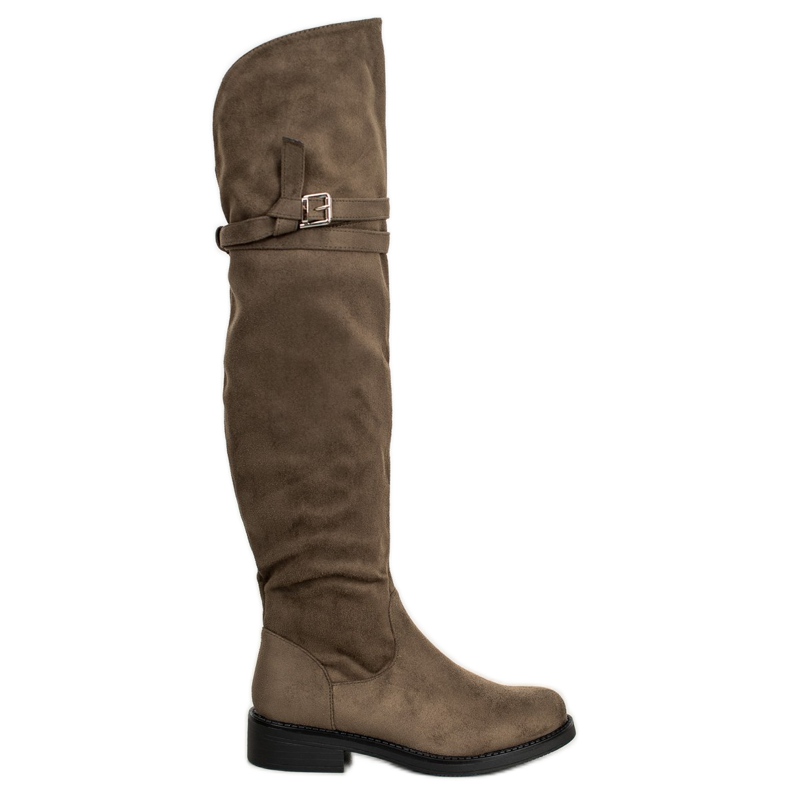 Ideal Shoes Elegant boots with a buckle green