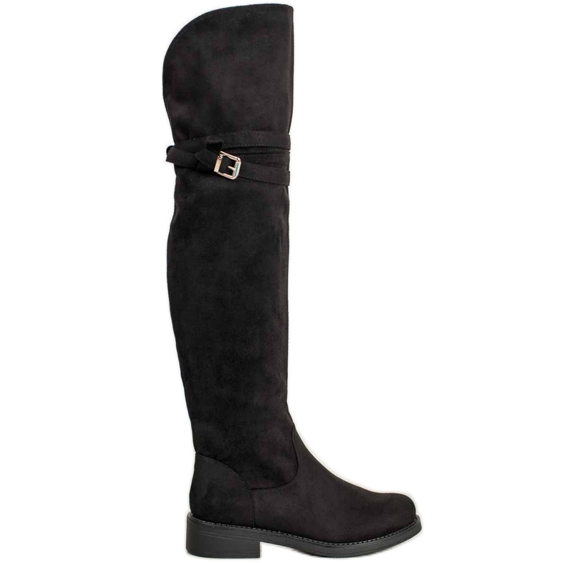 Ideal Shoes Elegant boots with a buckle black