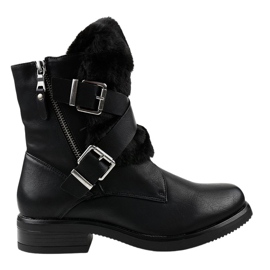 Black flat boots with fur 1061A-PA