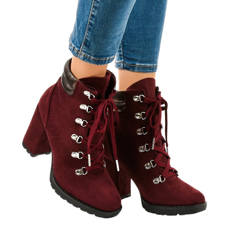 Maroon suede trapper ankle boots on the 8992 post red