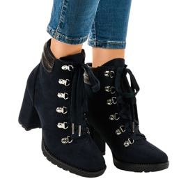 Navy blue suede trapper ankle boots on the 8992 post