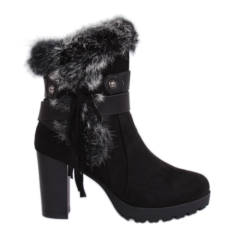 Black high-heeled boots with fur SP05 Black