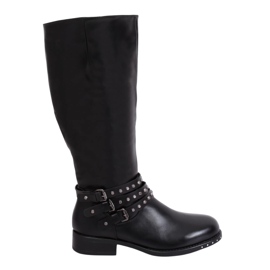 Black Riding boots with studs Y208 Black