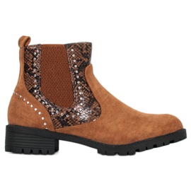 Small Swan Snake Print Chelsea Boots brown