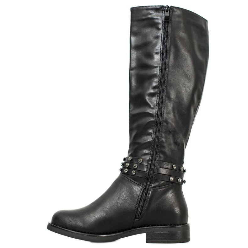 SHELOVET Black Boots With Cubic Zirconia