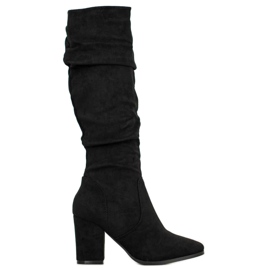 SHELOVET Suede high-heeled boots black