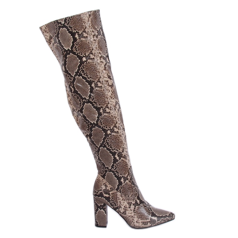 Over-the-knee boots DA28 Khaki Snake brown multicolored