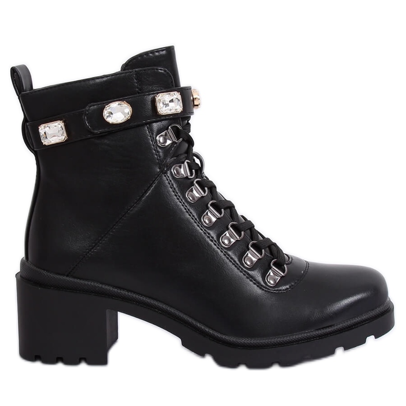 Black high heels lace-up boots DA25 Black