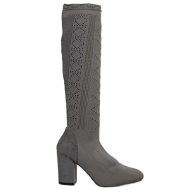 SHELOVET Openwork boots on a post grey SHELOVET Openwork boots on a post grey
