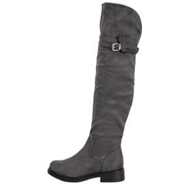 Ideal Shoes Elegant boots with a buckle grey