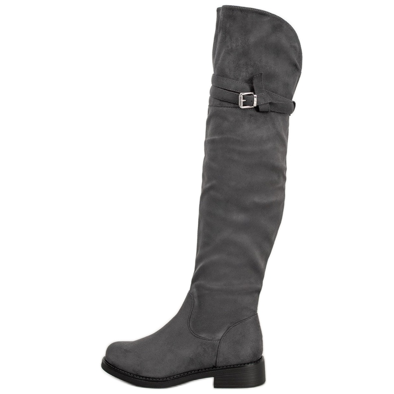 Ideal Shoes Elegant boots with a buckle grey