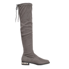 Bestelle Thigh-high boots with decorative heel grey Bestelle Thigh-high boots with decorative heel grey