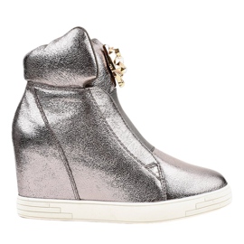Silver sneakers on the jaguar KLS-105-4 wedge heel grey