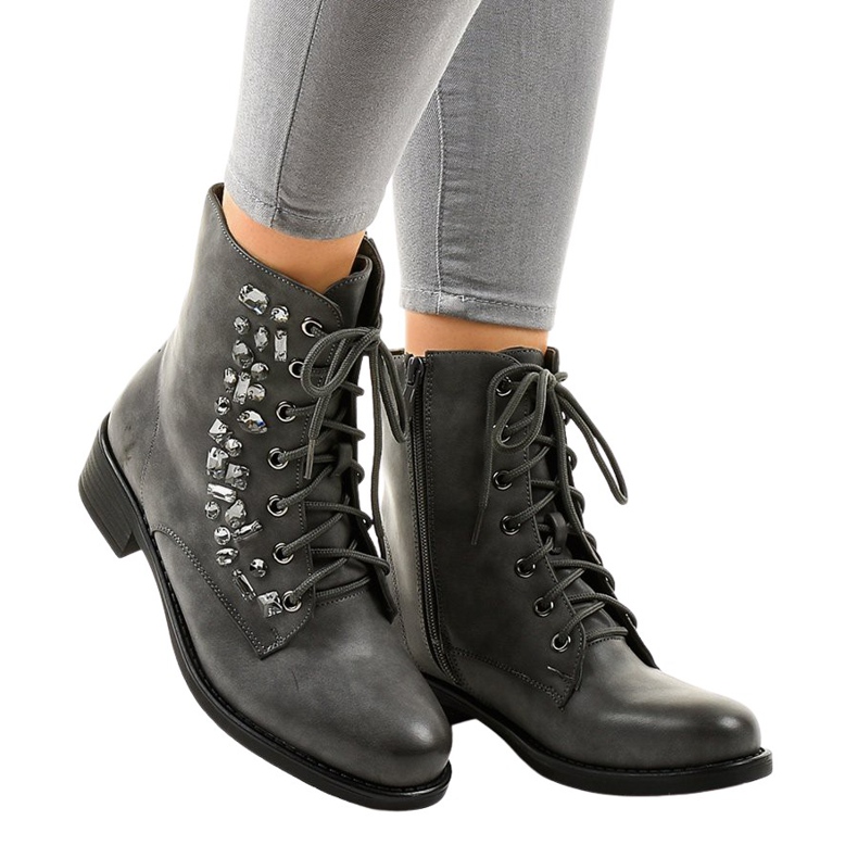 Gray flat ankle boots with stones 0-268 grey