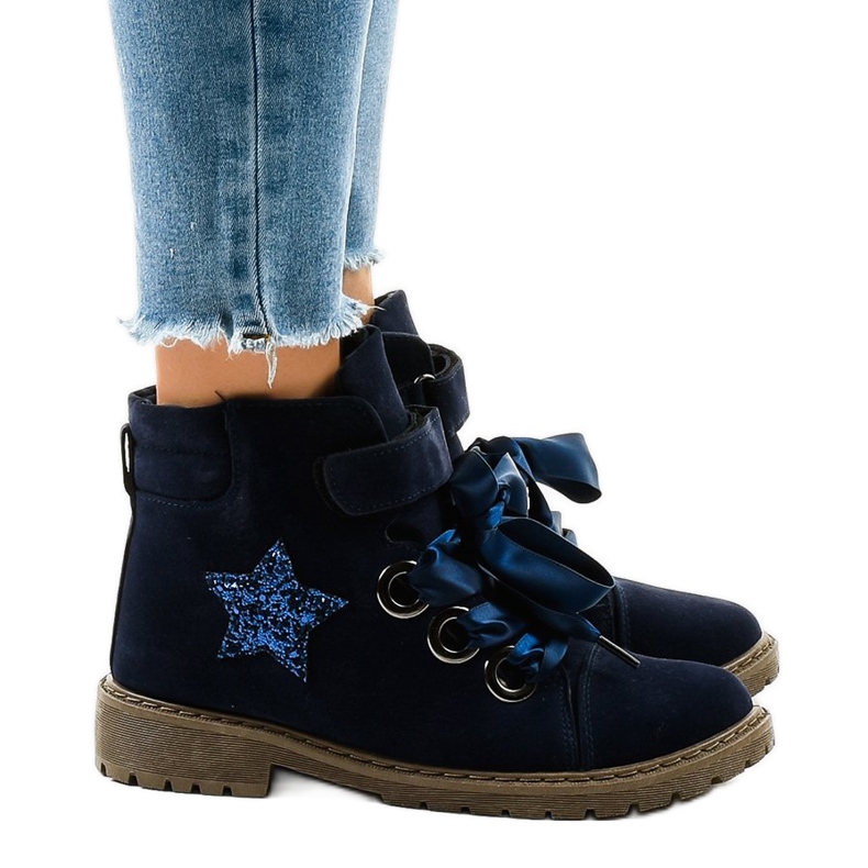 Navy blue hiking boots with a star TL51-2
