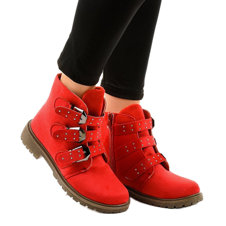 Red suede sales flat boots