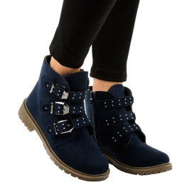 Navy blue suede flat boots with TL95-2 buckles