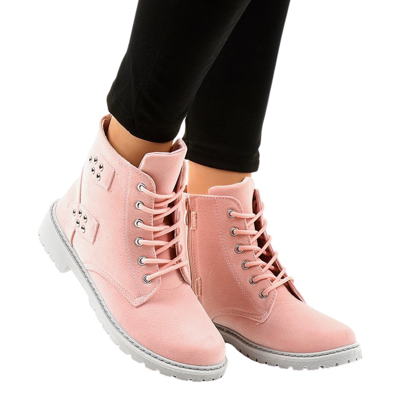 Pink suede flat boots TL93-4