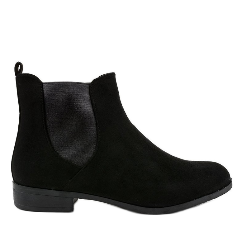 Black suede flat boots with elastic 100-917BO