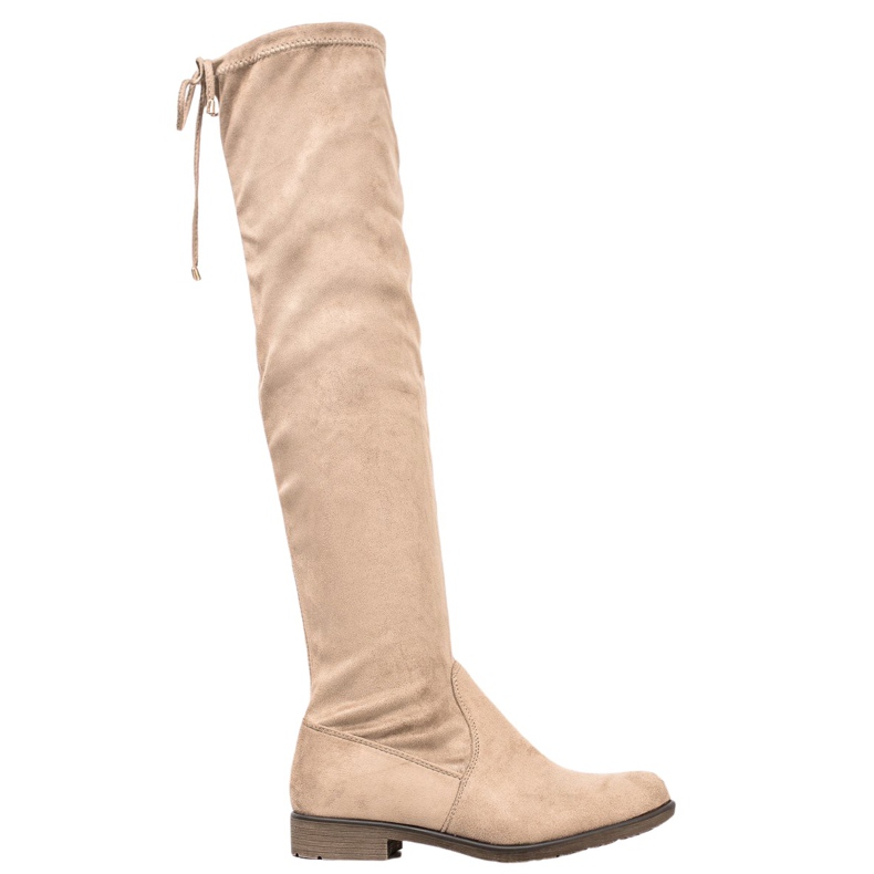 J. Star Suede thigh-high boots with a binding beige