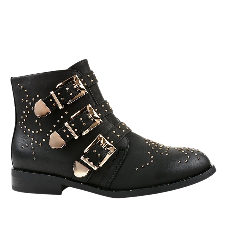 Black flat boots with gold decorations YY100