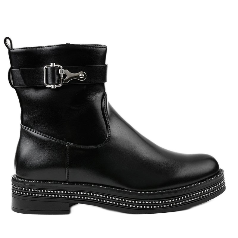 Black flat boots with diamonds C-68