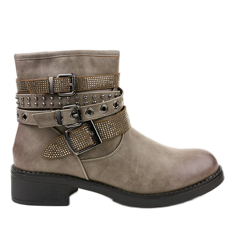 Khaki flat-heeled ankle boots with a 7365-PA buckle green