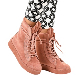 Pink suede flat boots 7-3727B