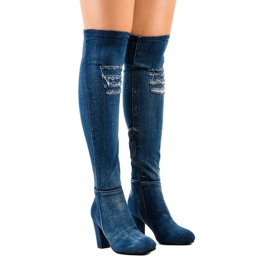 Distressed denim boots HX15135-96 navy blue