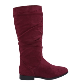 Flat boots, burgundy M629 Wine red