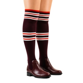 Burgundy thigh boots sock FD-69 red