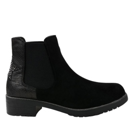 Black suede flat ankle boots with a star SHN2221