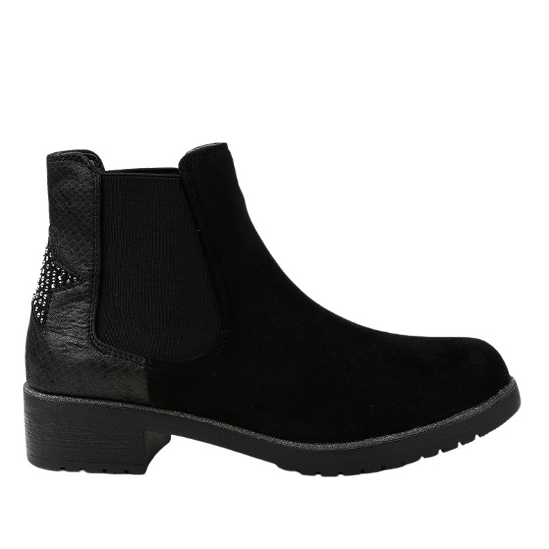 Black suede flat ankle boots with a star SHN2221
