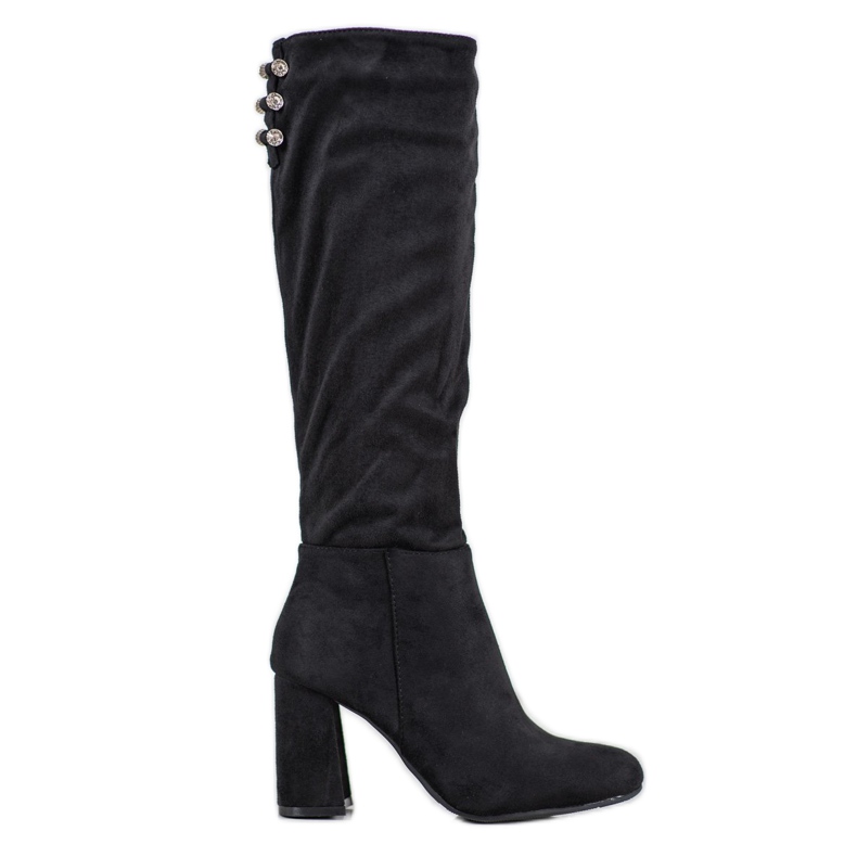 SHELOVET Suede Boots With Cubic Zirconia black