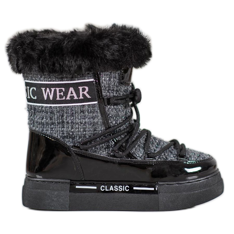 Bella Paris Fashionable Classic Snow Boots black grey