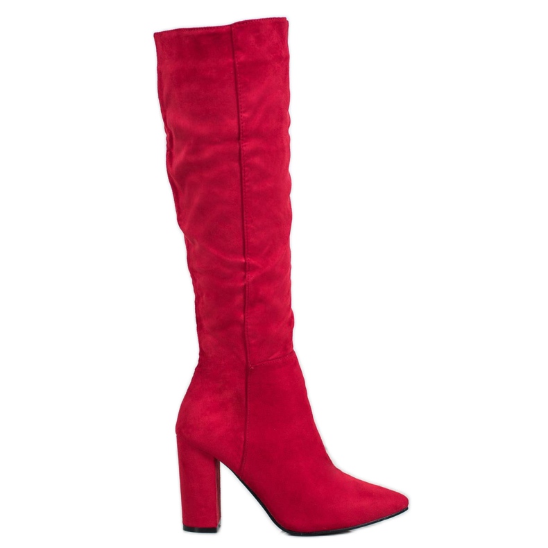 Small Swan Suede high-heeled boots red