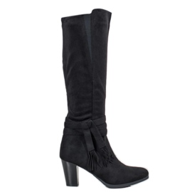 Queen Vivi Suede boots with fringes black