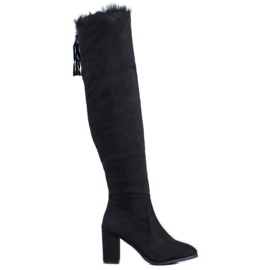 SHELOVET Suede Boots With Fur black