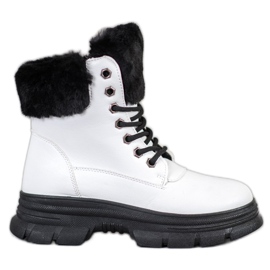 SHELOVET Lace-up Workers With Fur white