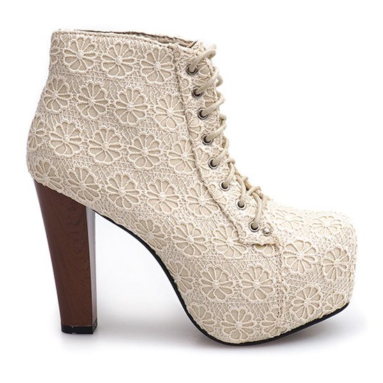 Lace Solid Boots On Heel K764B Beige