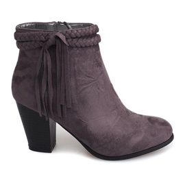 Suede Booties On a Bar Fringes B324 Gray grey