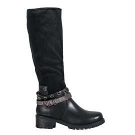 SHELOVET Boots With Rhinestones black