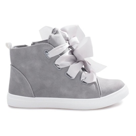 Gray high sneakers with bows TL0148-6 grey
